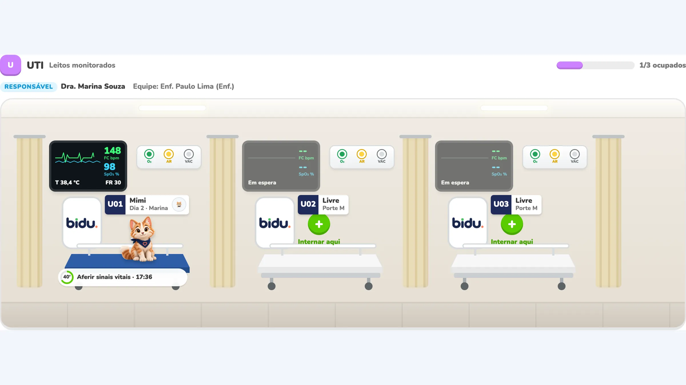 UTI com monitor no leito na versão atual do Bidu OS